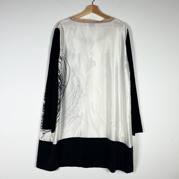 Marina Rinaldi Silk Satin Made In Italy Scoop Neck Abstract Print Pullover Dress - Picture 4 of 4